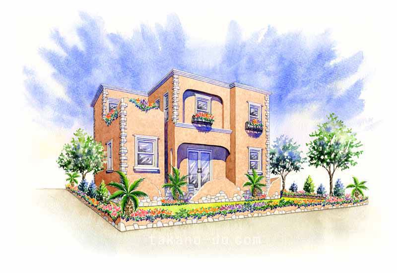 P-04 北欧風 住宅 建築パース 手書き 外観パース 手描きパース
