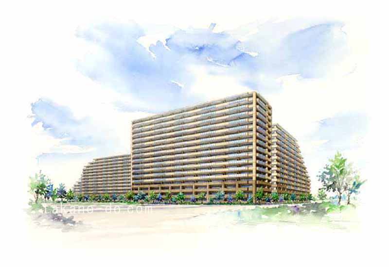 P-06 マンション 外観 手描きパース 水彩パース 建築パース