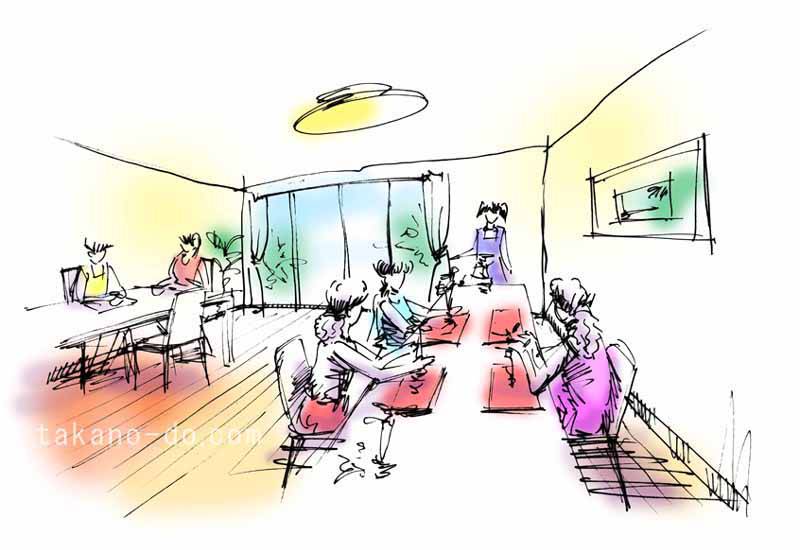P-17 リビング 教室 手書きパース パーティー 手描きパース ペン画