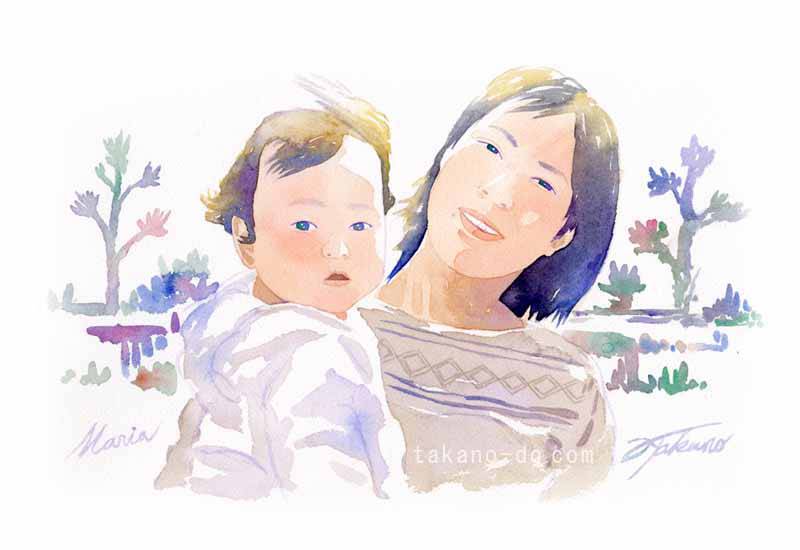 S-11 年賀状 肖像画 愛娘 似顔絵 赤ちゃん 子供 手描きイラスト