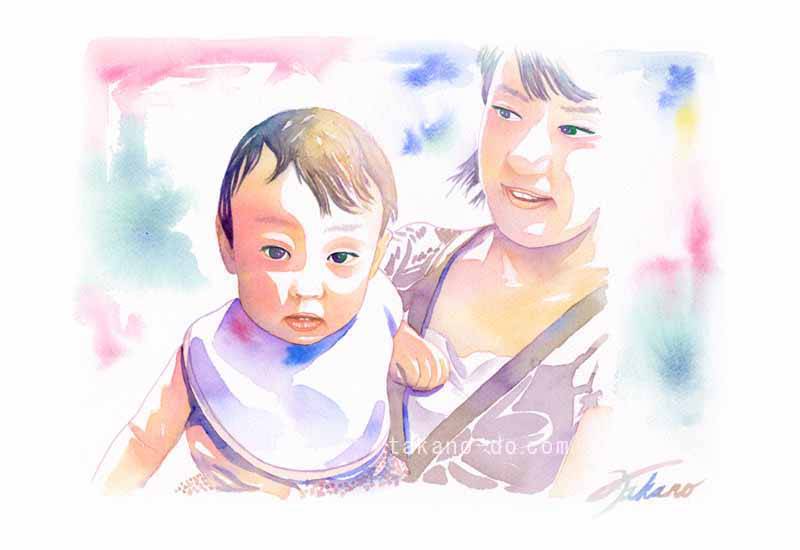 S-12 肖像画 似顔絵 赤ちゃん 子供 水彩画 手描きイラスト